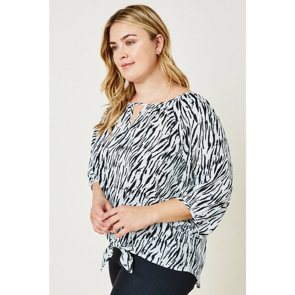 HAYDEN Zena Plus Zebra Front Tie Career Keyhole Blouse NEW Plus Size 3XL - Picture 2 of 5